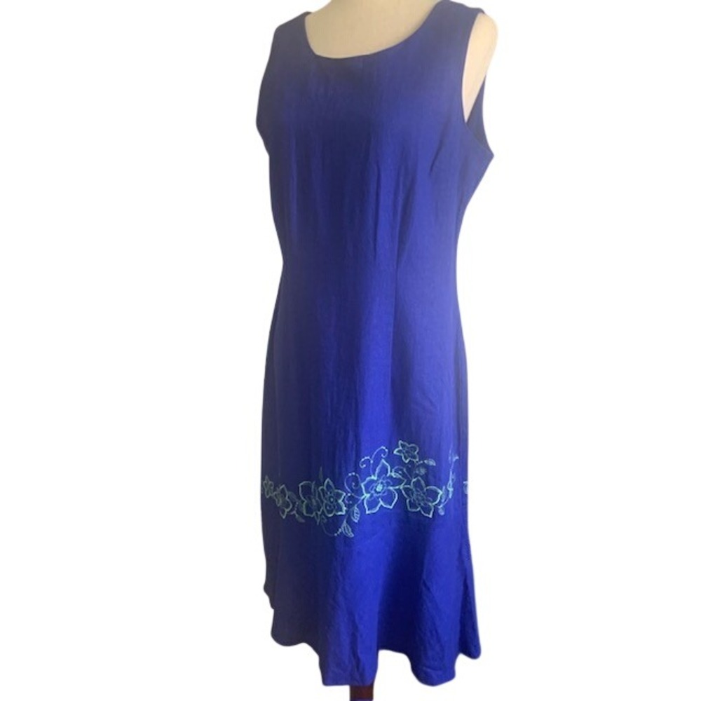 Ultra Dress NY Midi Dress 10 Linen Blend Embroidered Coastal Chic Summer Career